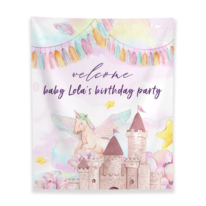Unicorn Fairytale Castle Birthday Theme Backdrop for Girl Party 003-2